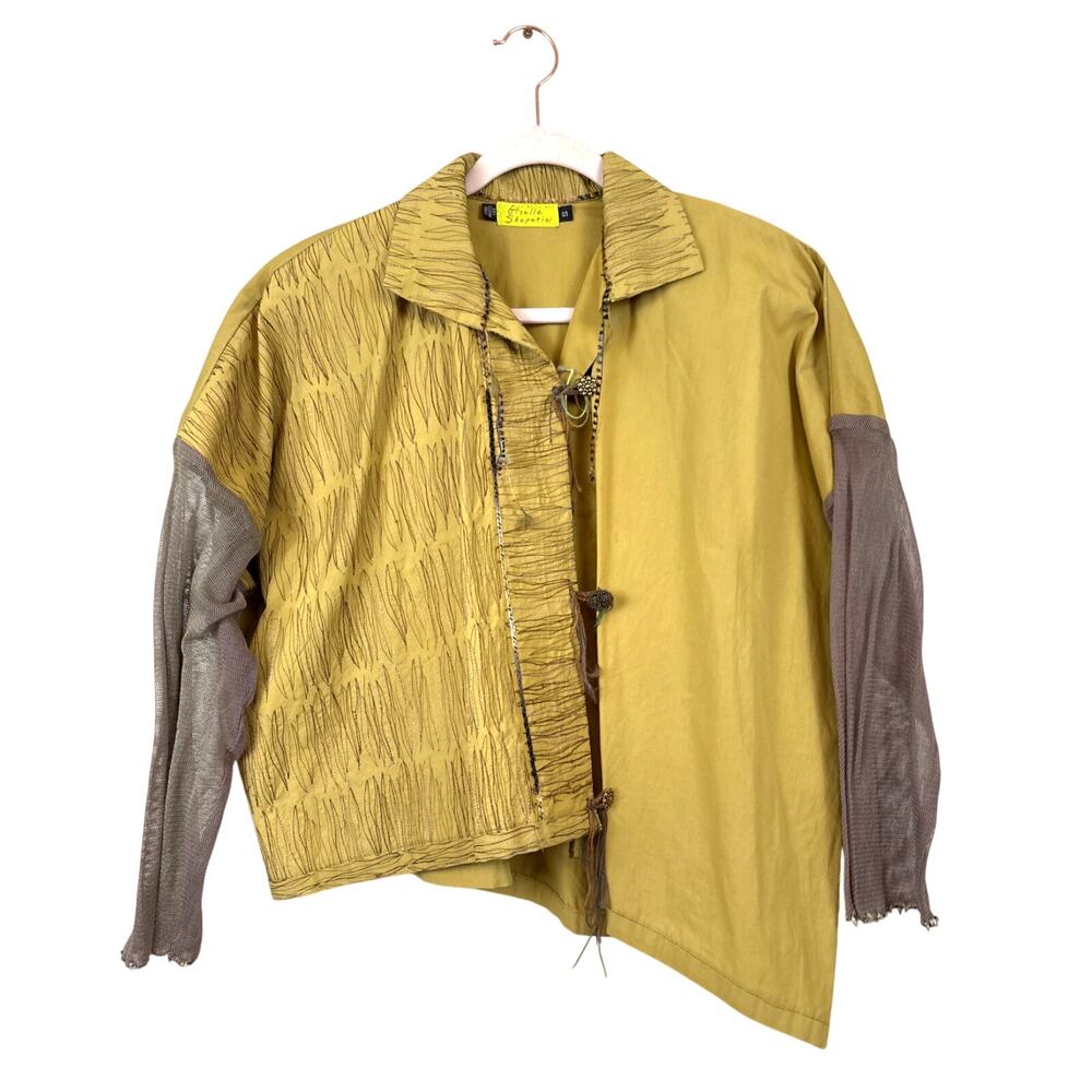 Giselle Shepatin Womens S Green Hand Dyed Silk Asymmetrical Boho Blouse Y2K